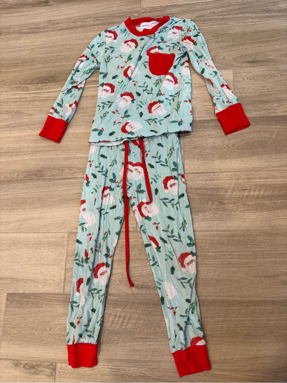 Size 5 Kids Christmas Santa Pajama Set - Red & Light Green
